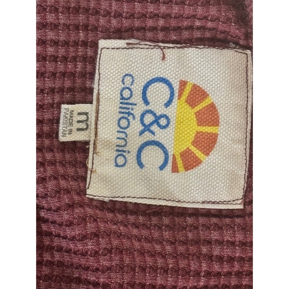 C&C California Womens Waffle Knit V-Neck Thermal Top Burgundy Red Medium - Picture 6 of 8